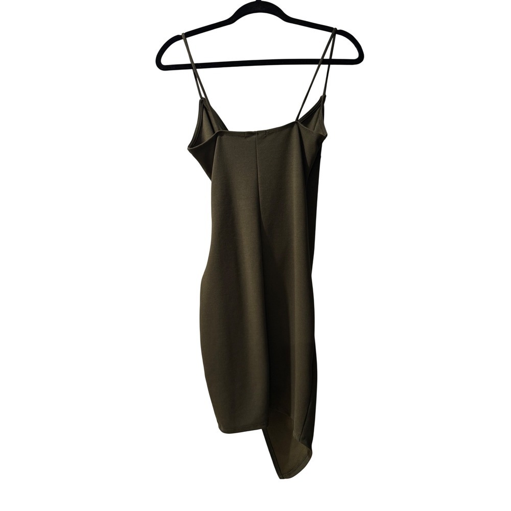 Mind Code Wrap Dress Womens S Olive Green Excellent Ruched Asymmetrical Mini - Picture 5 of 8